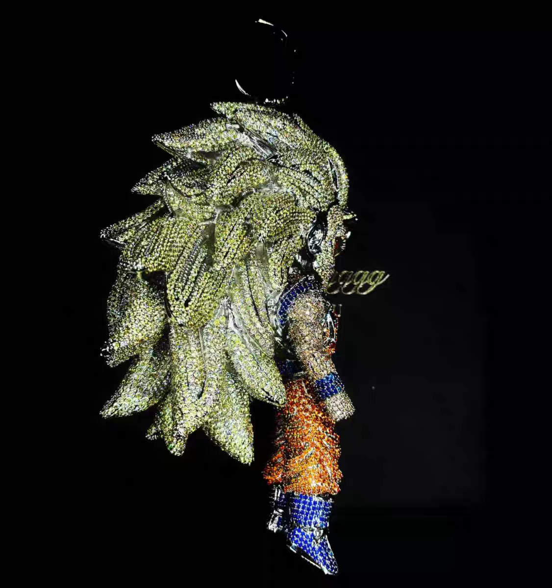 Hip Hop Jewelry: Extra Large, Fully Iced-Out, 3D Super Saiyan Pendant【B00】