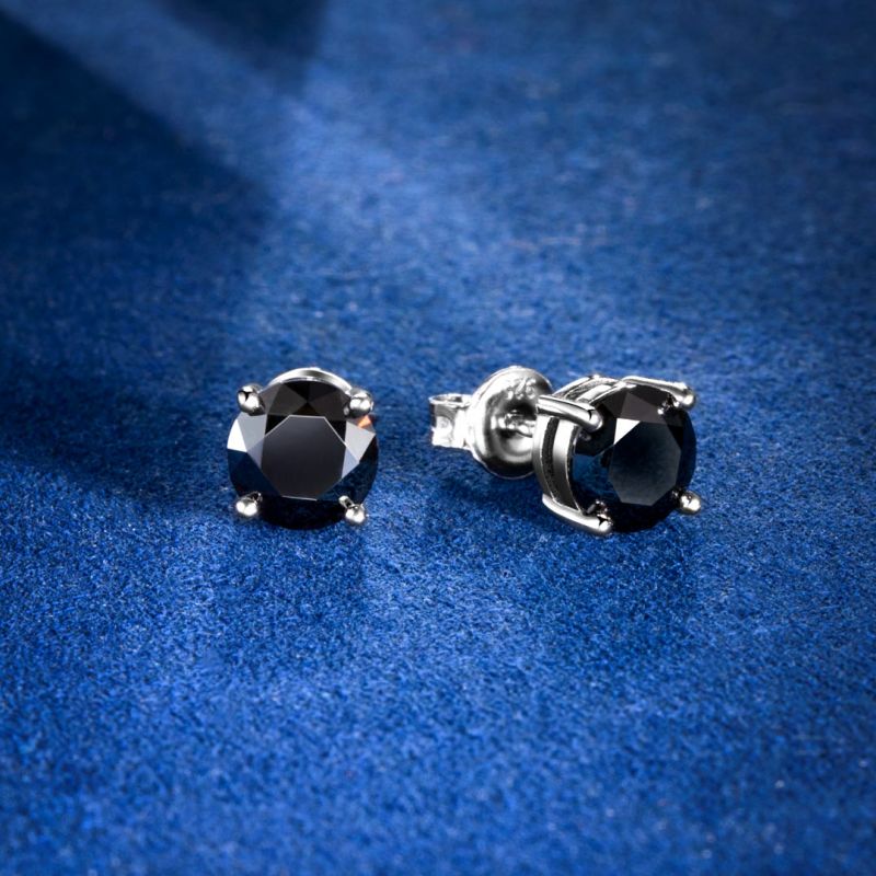 1Ct*2  VVS1 Moissanite Round Black Stud Earrings in S925 Silver