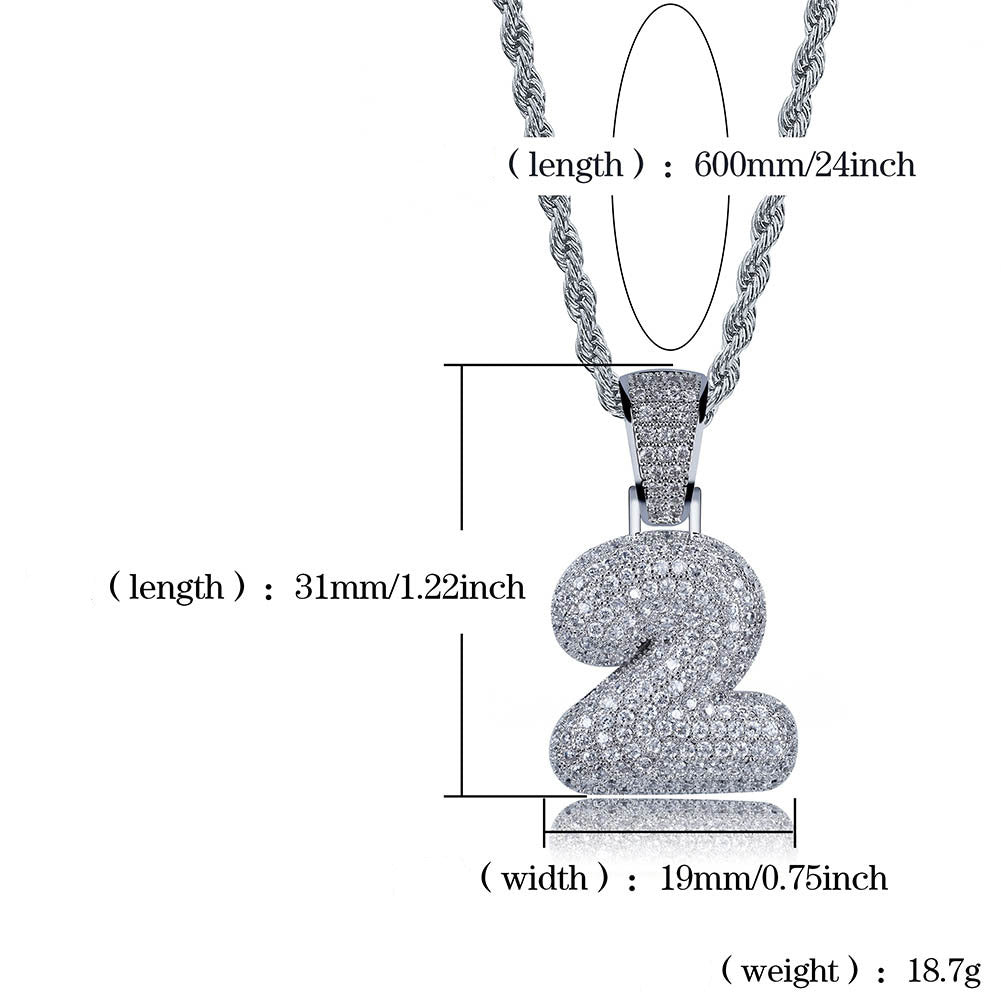 Ice 0-9 Arabic Numerals Moissanite Pendant