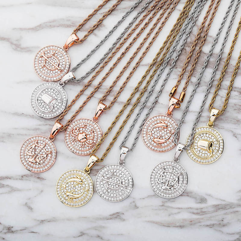 Ice Circle Cut Zodiac Circle Moissanite Pendant