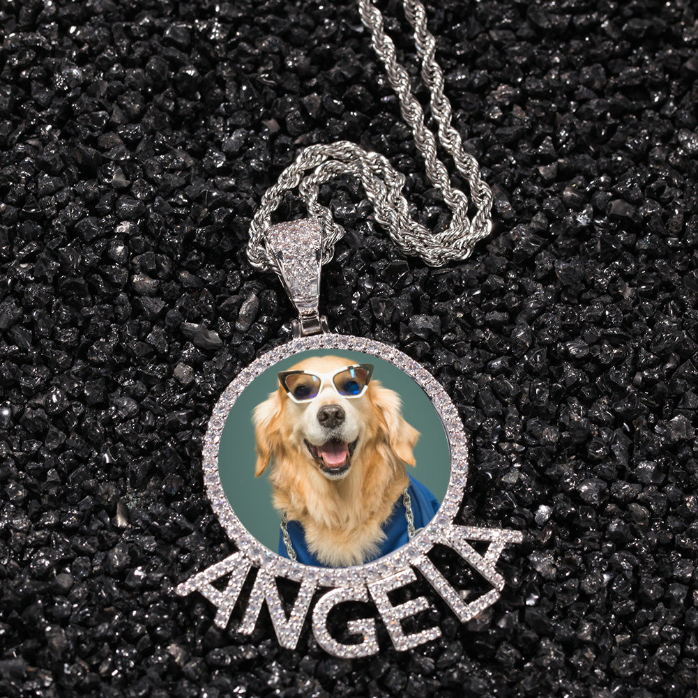 Chilled Custom Alphabet Picture Round Necklace Moissanite Pendant
