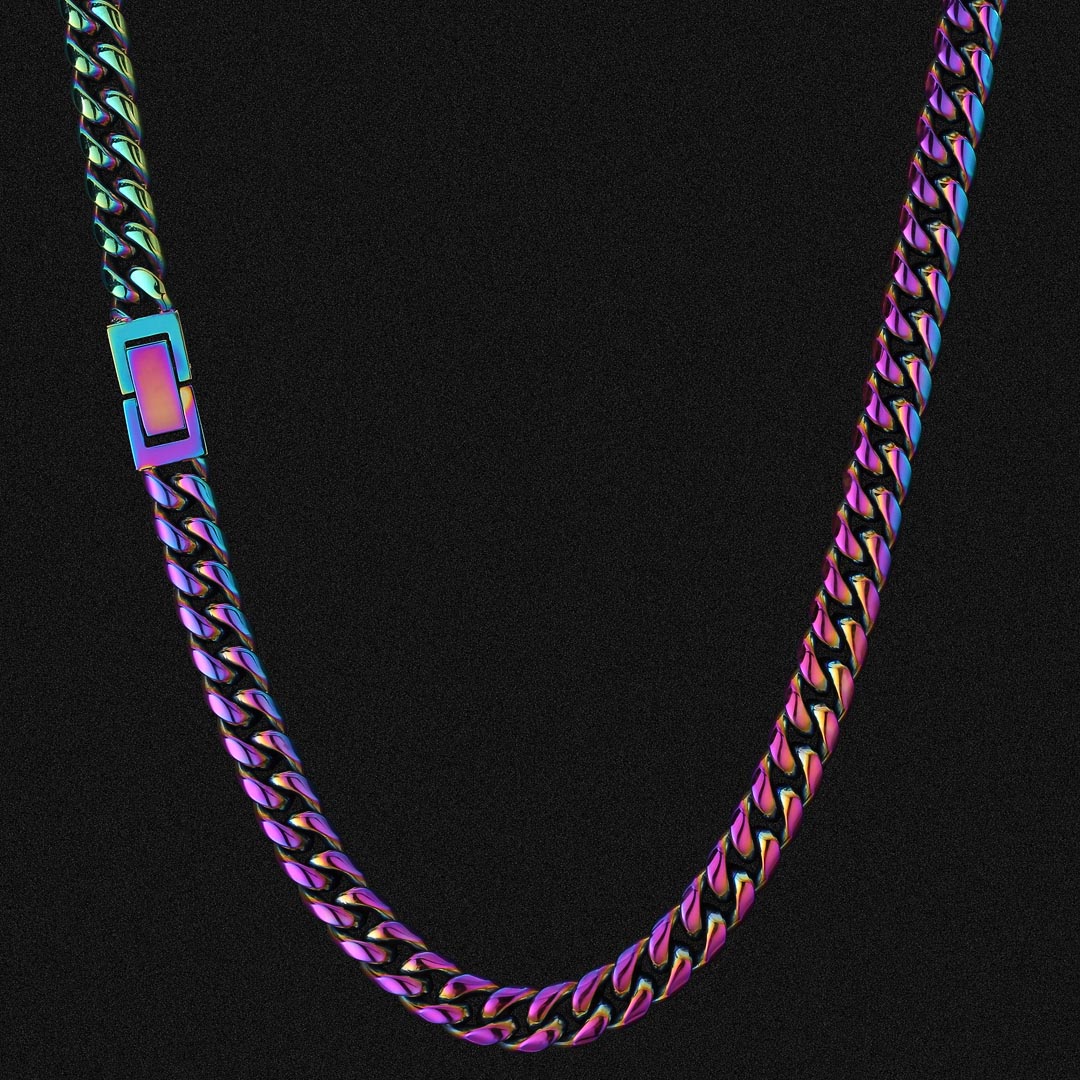 8mm Rainbow Miami Cuban Link Chain For Men's