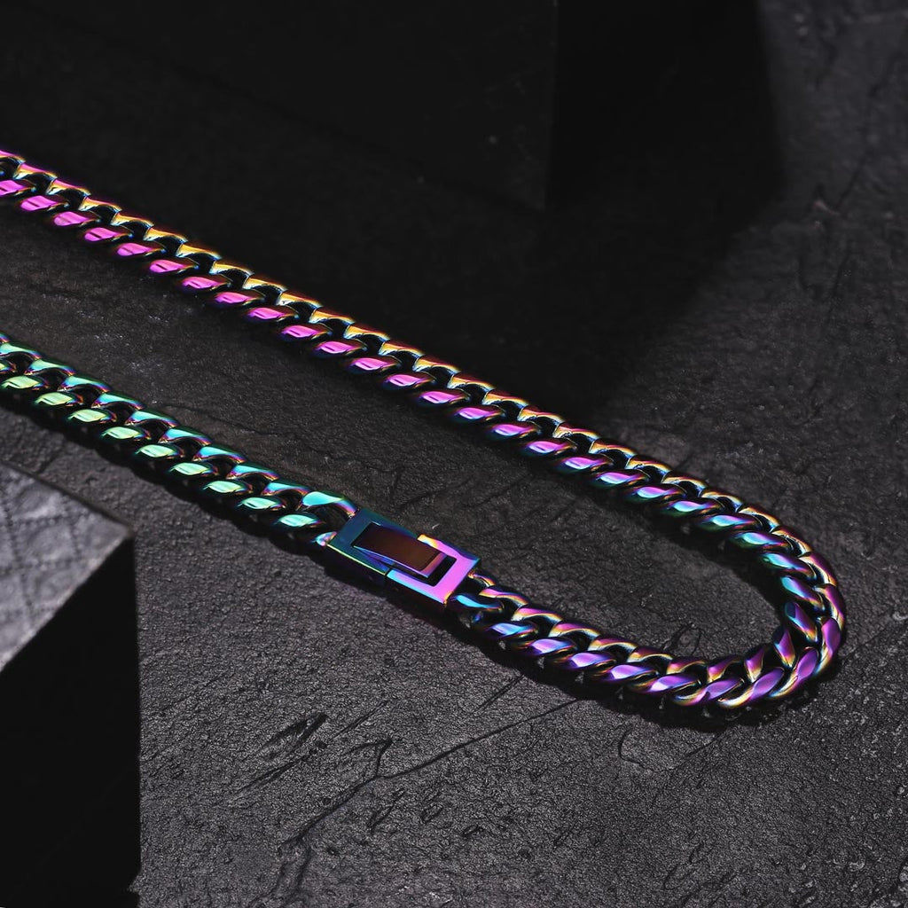 8mm Rainbow Miami Cuban Link Chain For Men's