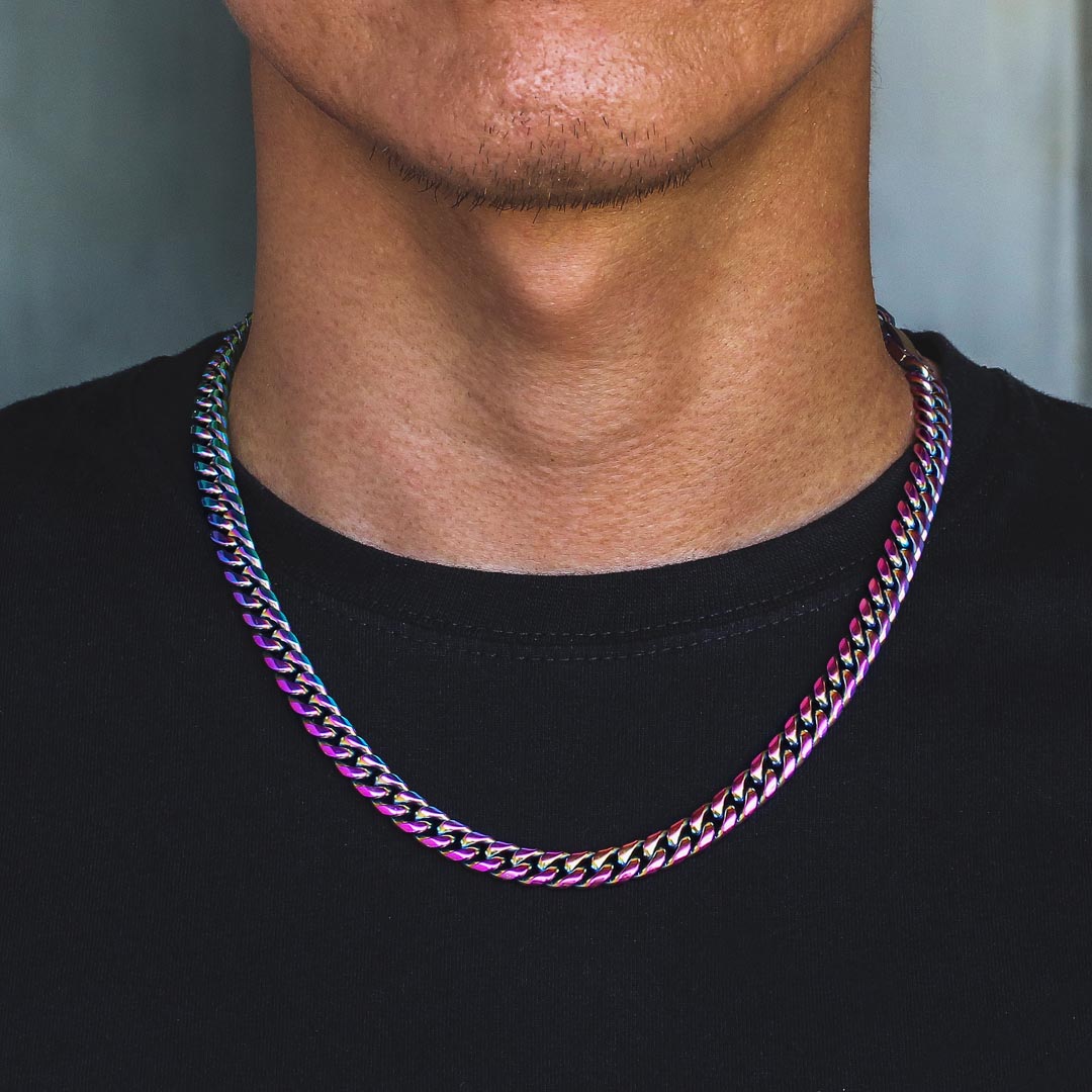 8mm Rainbow Miami Cuban Link Chain For Men's