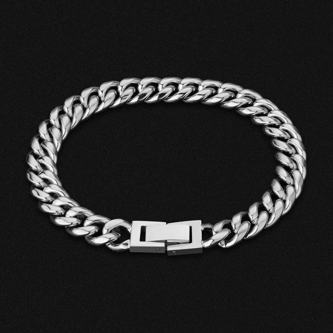 8mm Miami Cuban Link Chain and Bracelet Set in White Gold