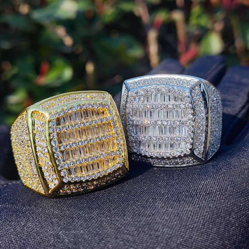 Moissanite Hip Hop Square Baguette Ring