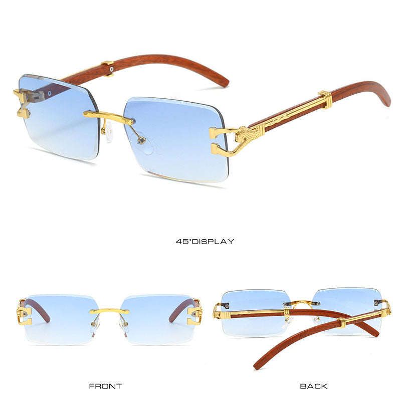 New Frameless Square Metal Leopard Design Frame Sunglasses