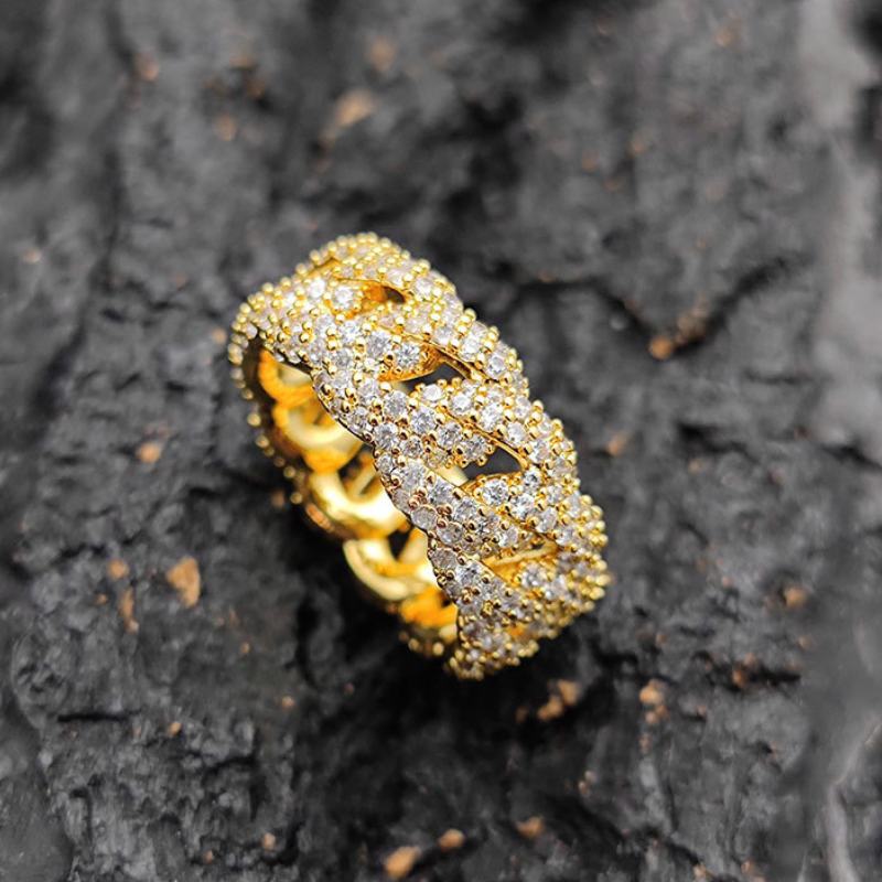 10mm Wide Moissanite Sparkling Full Diamond Cuba Ring