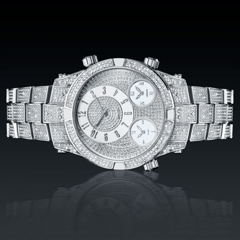 Iced Arabic Numerals Dress Watch - 43mm White Gold
