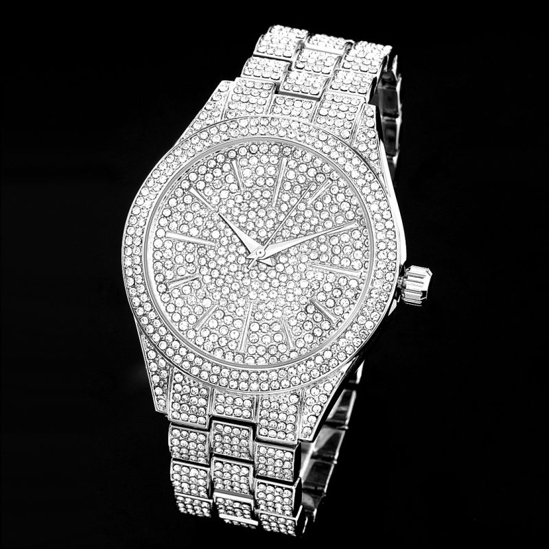 Iced Round Bezel Hip Hop Watch - 43mm White Gold