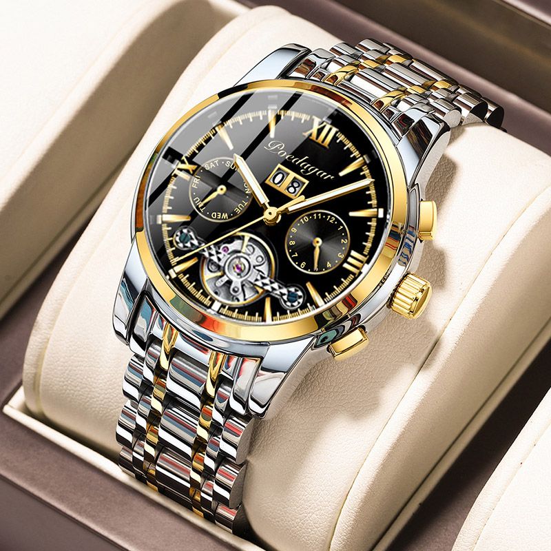 Waterproof Luminous Hollow Tourbillon Stainless Steel Automatic Mechanical Watch