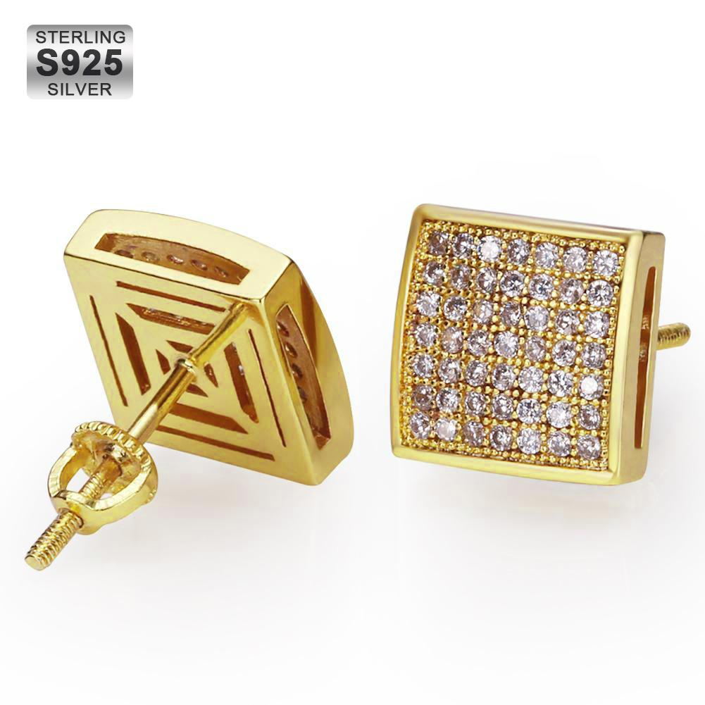 S925 Moissanite Square Diamond Stud Earrings for Men