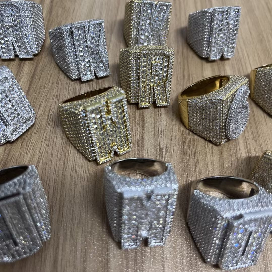 Two Tone Alphabet Digit Moissanite Custom Ring