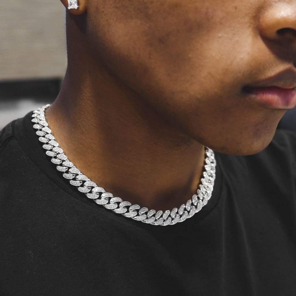 12mm Moissanite Diamond Cuban Chain In White Gold