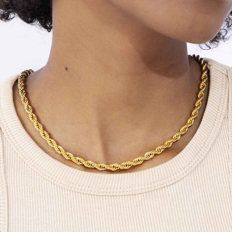 Women's 5mm 18K Gold Finish Rope Chain