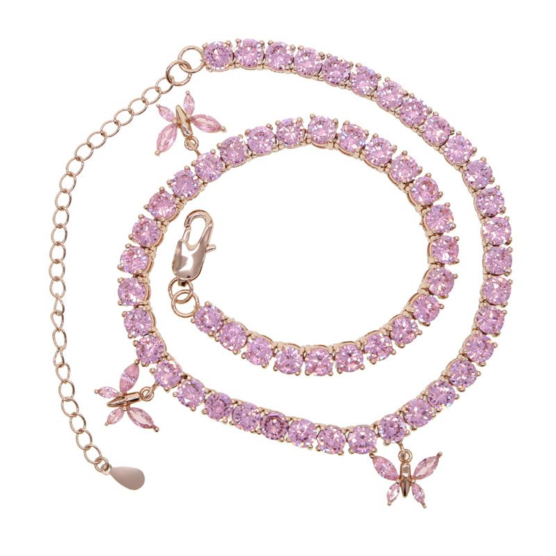 Iced Pink Butterfly 5mm Tennis Necklace Choker