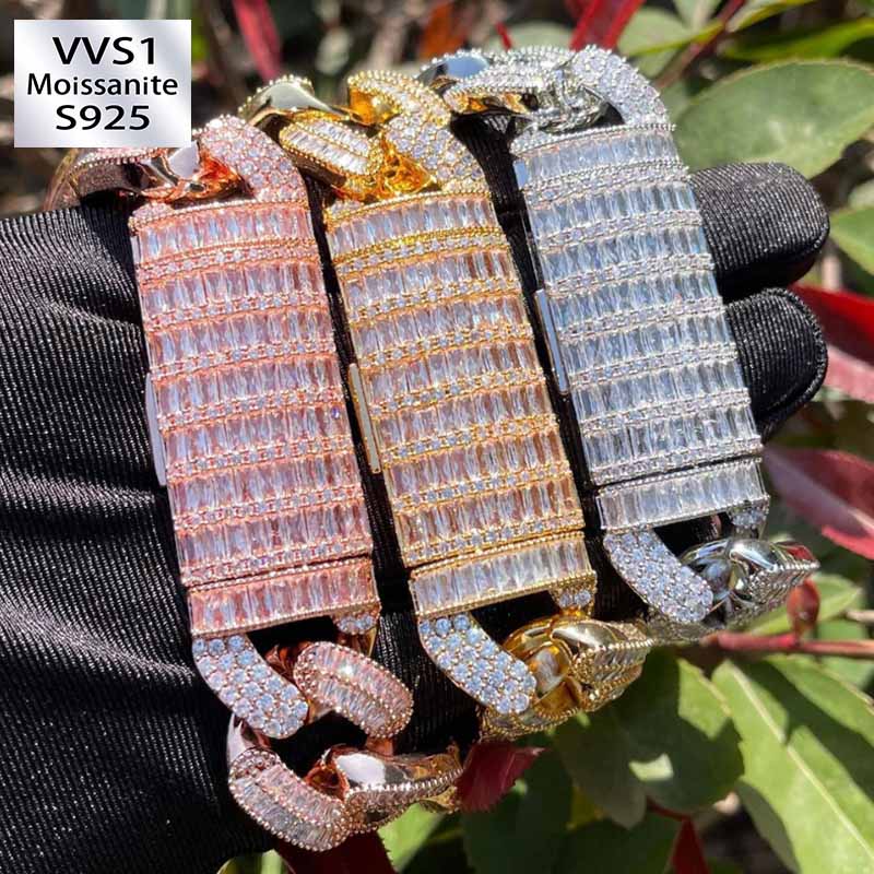 Moissanite Crescent Sparkling Cuban Bracelet