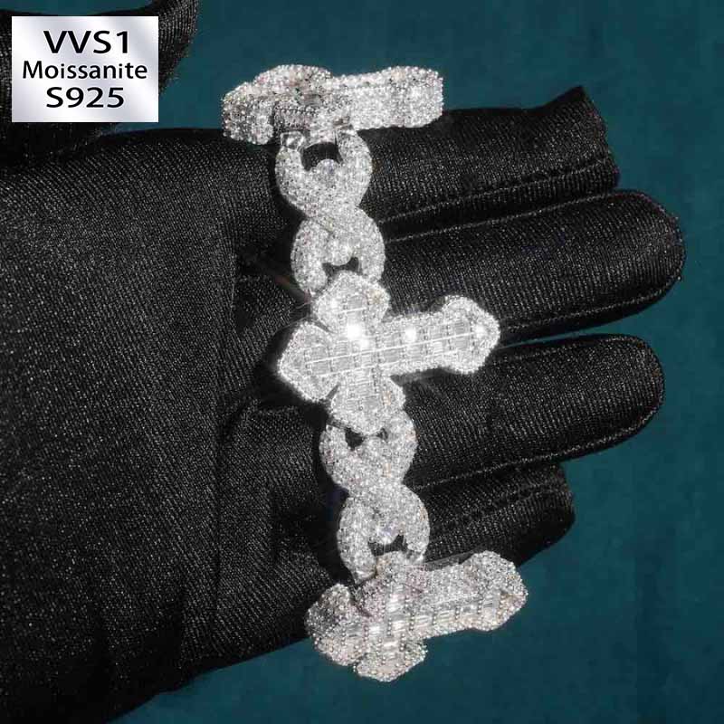 15mm Moissanite Cross Infinity Link Bracelet