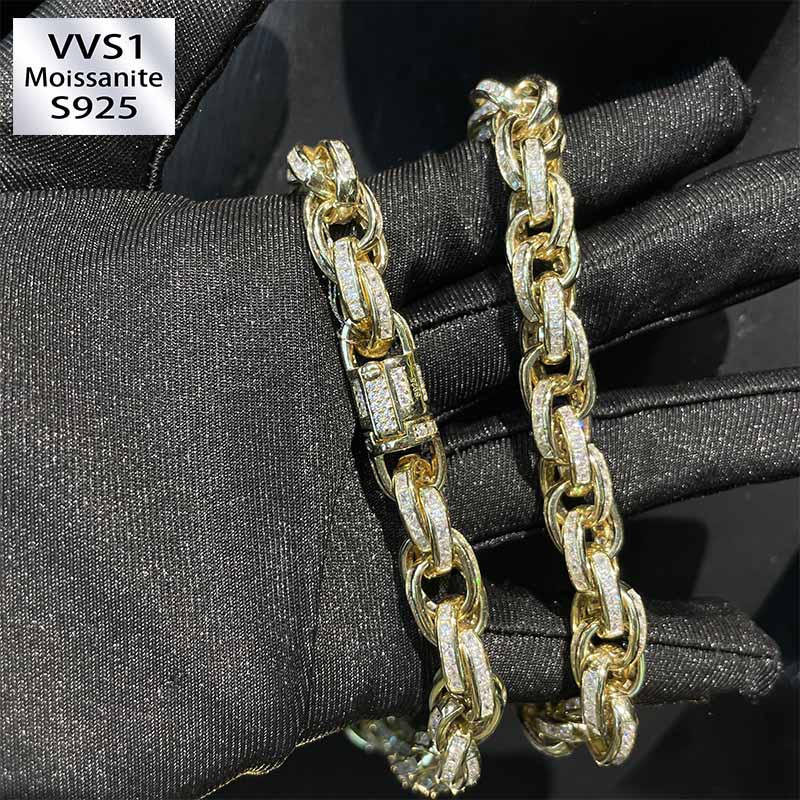 10mm Moissanite Exquisite Setting Design Diamond Twist Chain