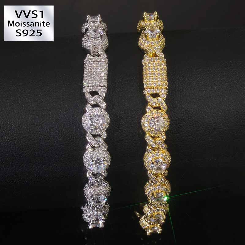 7.5mm Moissanite Hip Hop Round Bead Cuban Bracelet