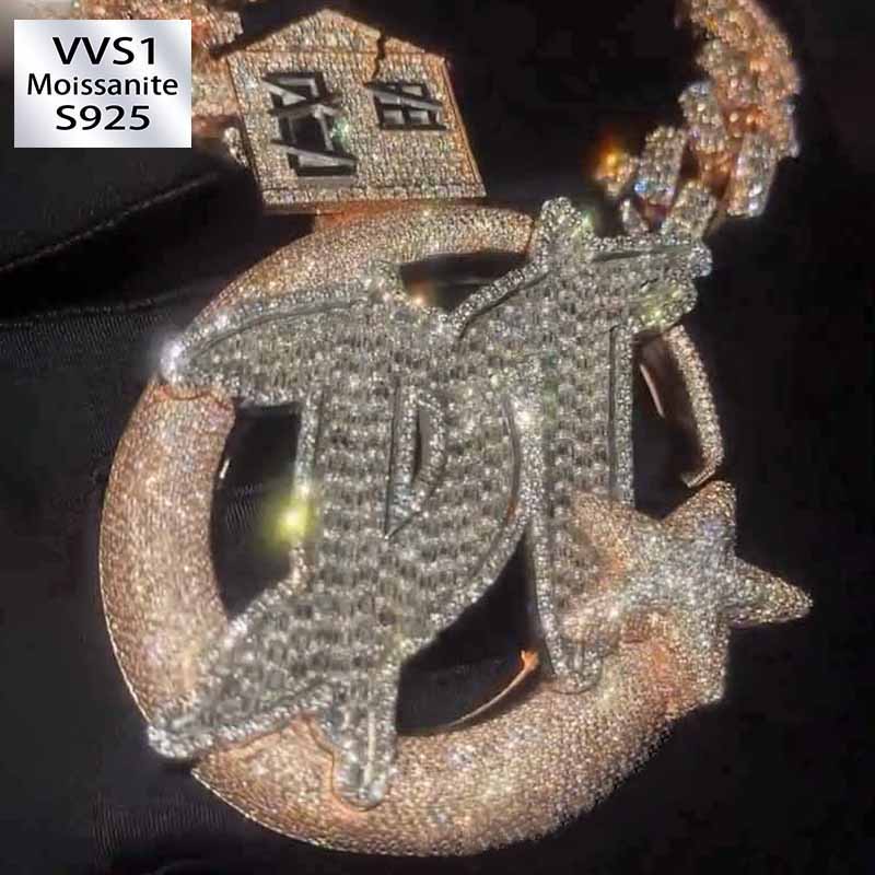 Moissanite Star Moon DT Letter Pendant