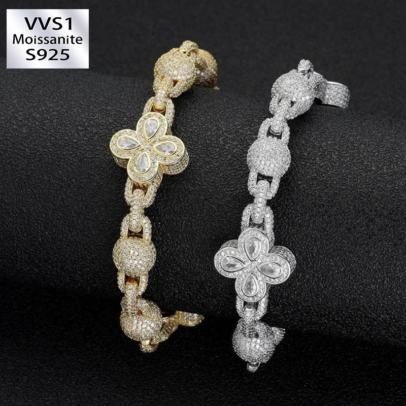Moissanite Hip Hop Bubble Beads Clovers Bracelet