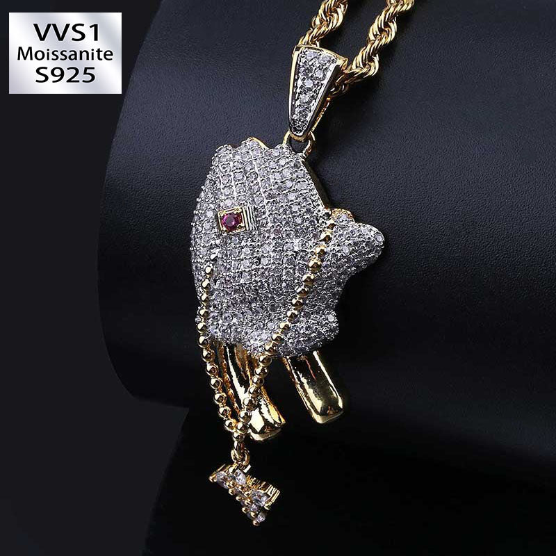 Moissanite Hip Hop Prayer Gesture With Ruby Ring Pendant