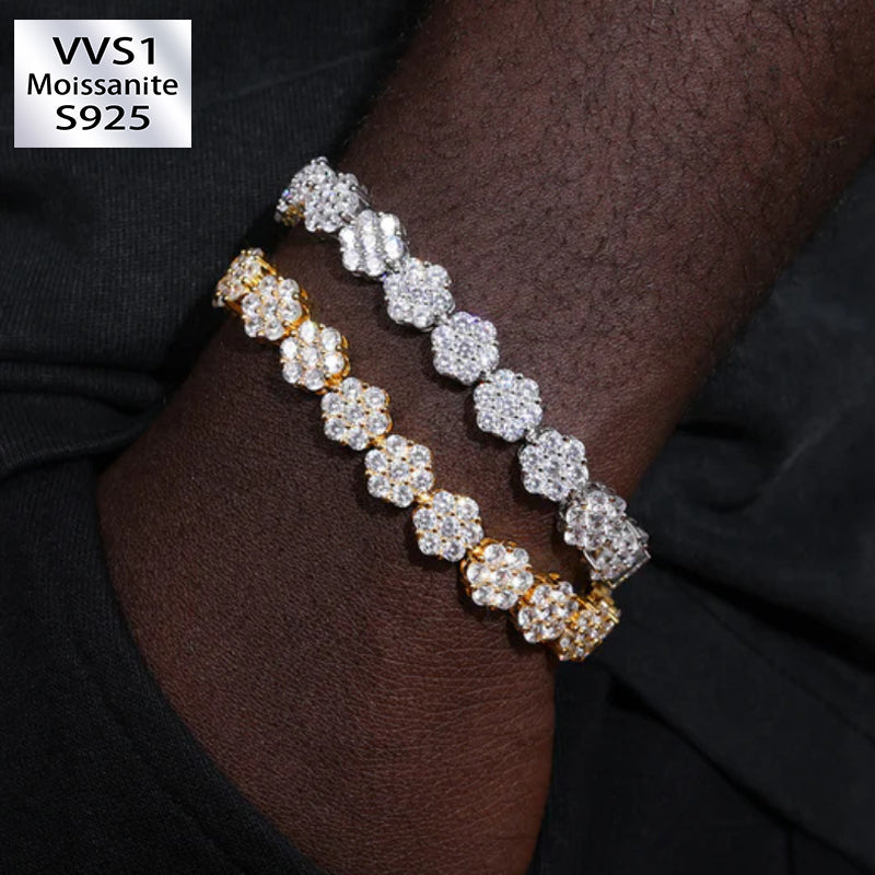 8mm Moissanite Hip Hop Floral Bracelet