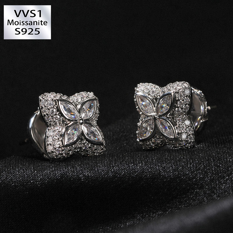 Moissanite Inlaid Gemstone Clovers Lucky Earrings