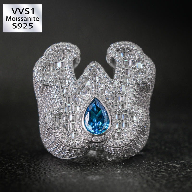 Moissanite Sparkling Crown Sapphire Ring