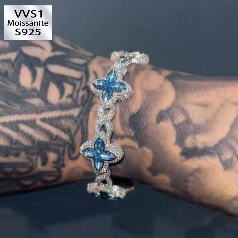 Aquamarine Color Marquise Moissanite Infinity Lucky  Bracelet