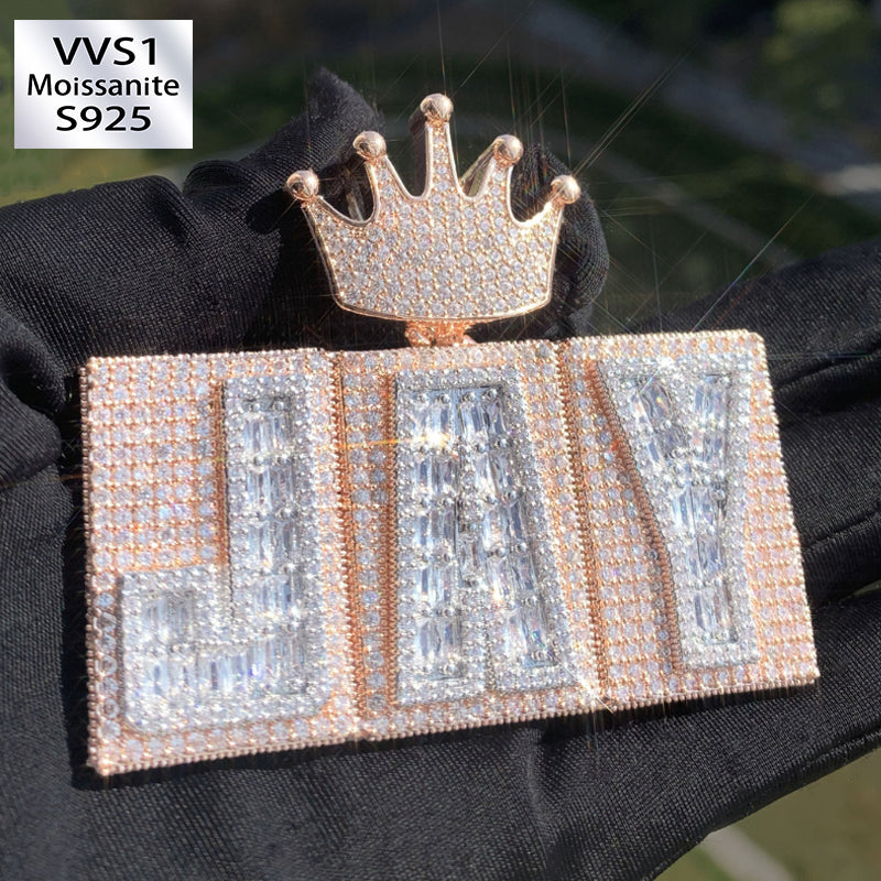 Moissanite Hip-Hop Crown Buckle Rectangular Letter Custom Pendant
