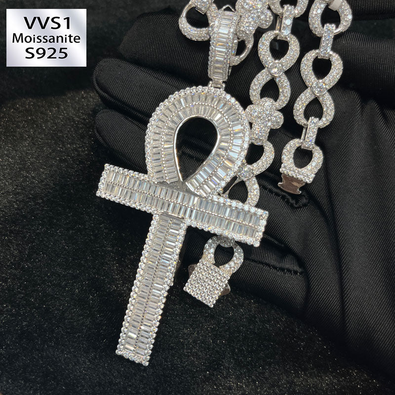 Moissanite Ankh Key Cross Pendant