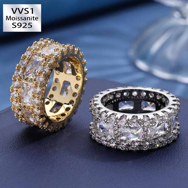 Moissanite Mixed Inlaid T Square Diamond Ring