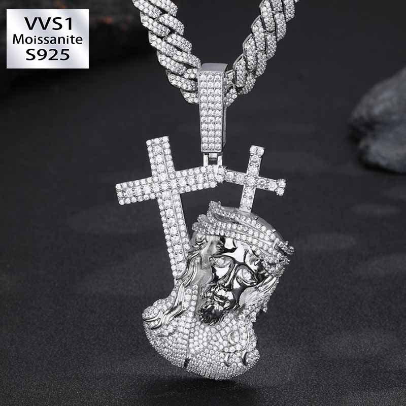 Moissanite Cross Jesus Prayer Pendant