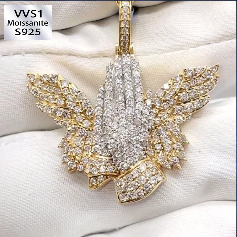 Moissante Butterfly Praying Hands Pendant