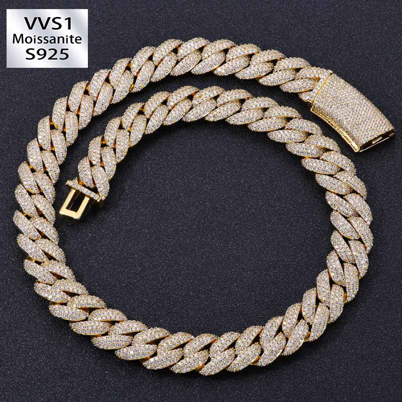 18mm Moissanite Three-row Diamond Bubble Cuban Chain