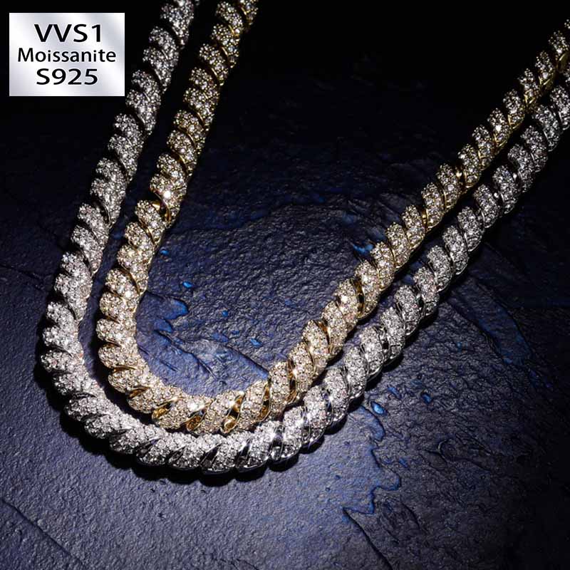 10mm Moissanite Ice Crystal Hemp Rope Chain