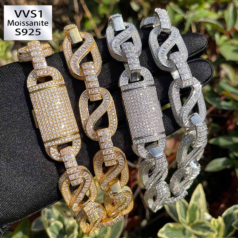 Moissanite T-square Mixed Inlay Circular Chain