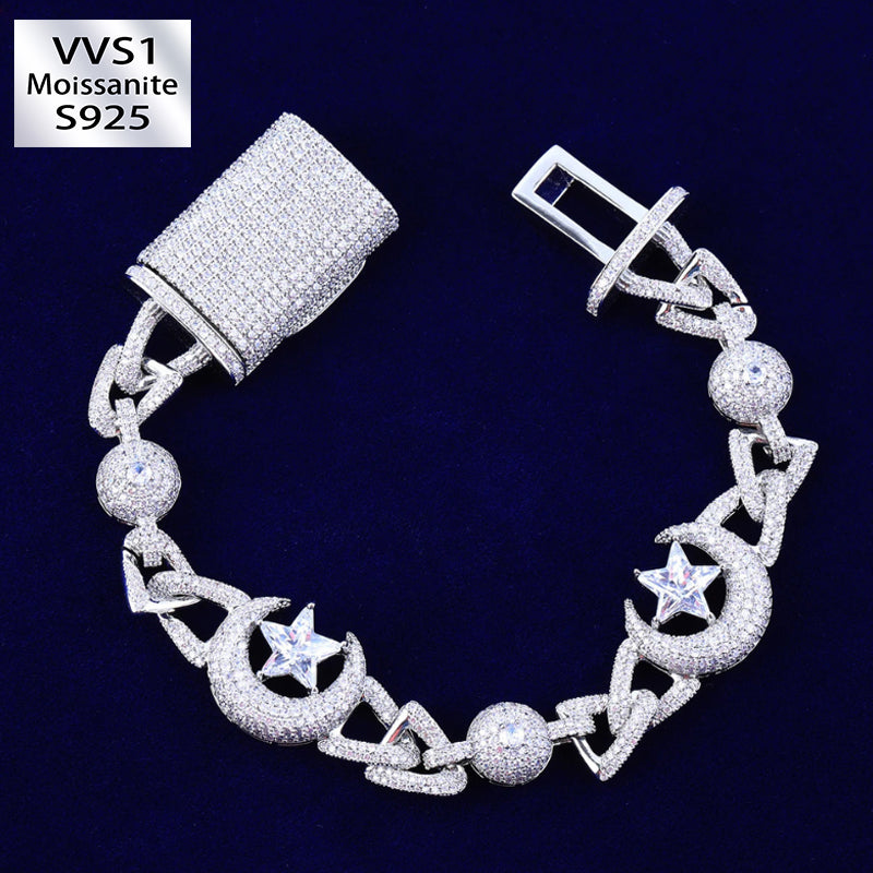 Moissanite Star Moon Cross Cuban Bracelet