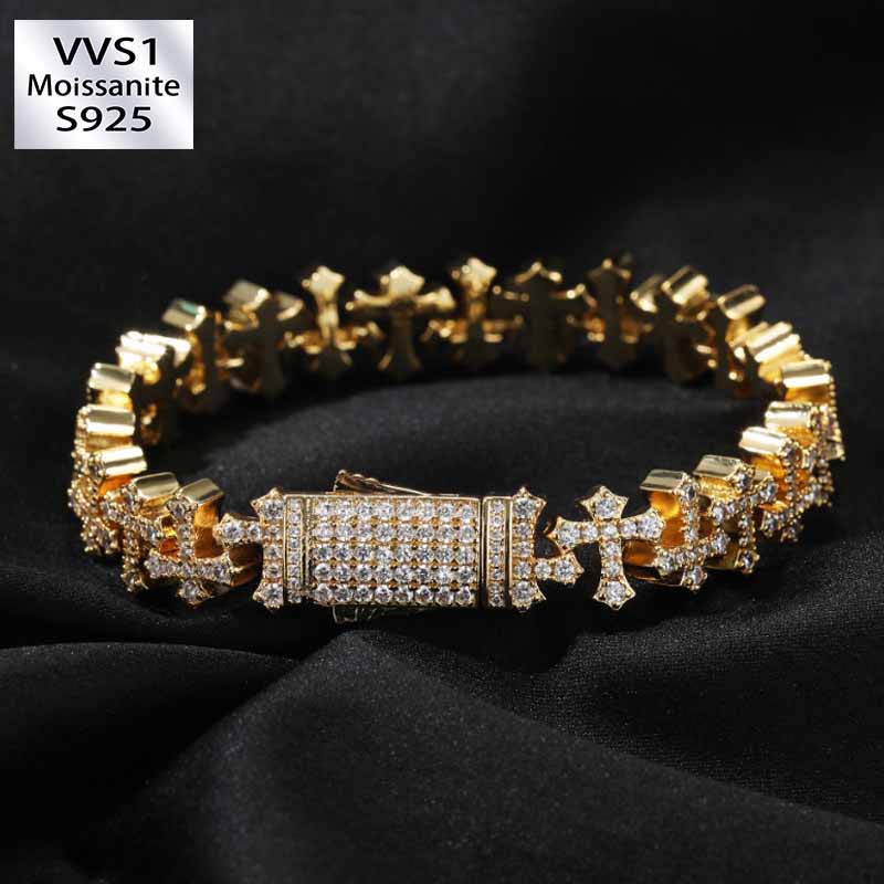 11.5mm Moissanite Cross Cuban Bracelet