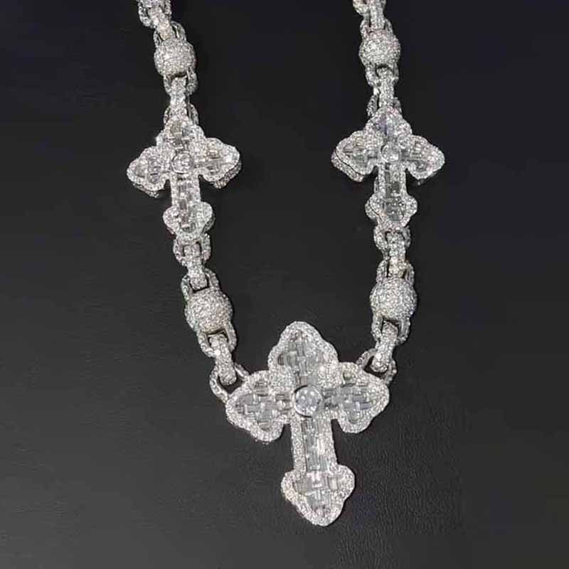 Moissanite Ball Cross Pendant Chain Set