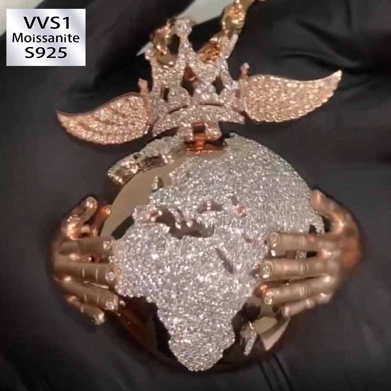 Moissanite Hip Hop Diamond Earth King Pendant