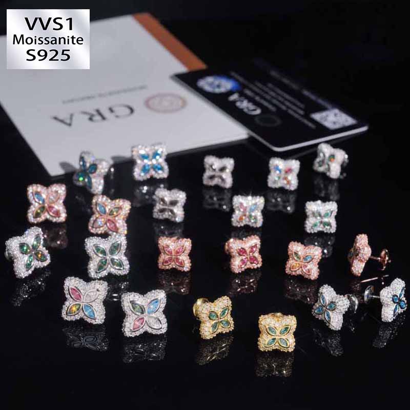S925 Silver Moissanite Colorful Lucky Earrings