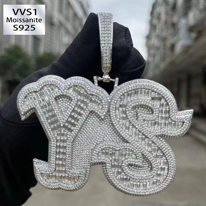 Moissanite Fish Tail Font Design Letters Custom Pendant