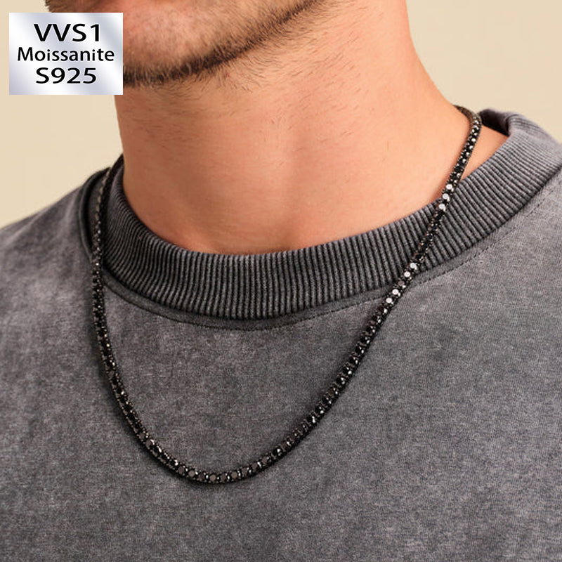 4mm/5mm  Black Moissanite Stones Tennis Chain in Black Gold