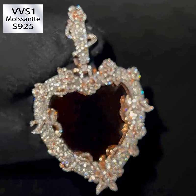 Moissanite Heart Vine Photo Custom Pendant（Epoxy Style）