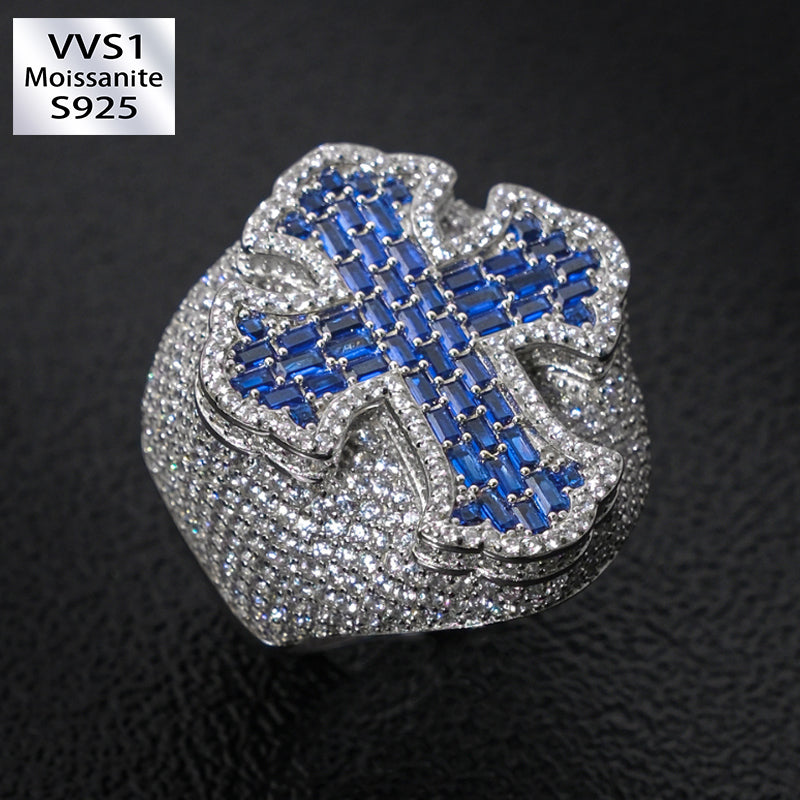 Moissanite Sapphire Cross Ring