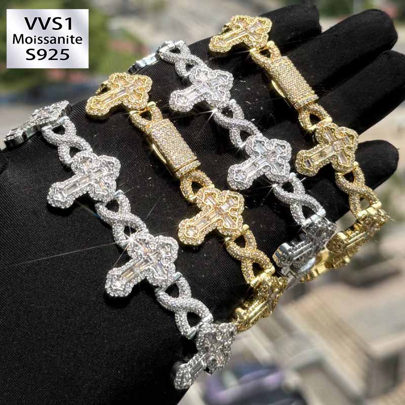 Moissanite Cross Infinity Cuban Bracelet