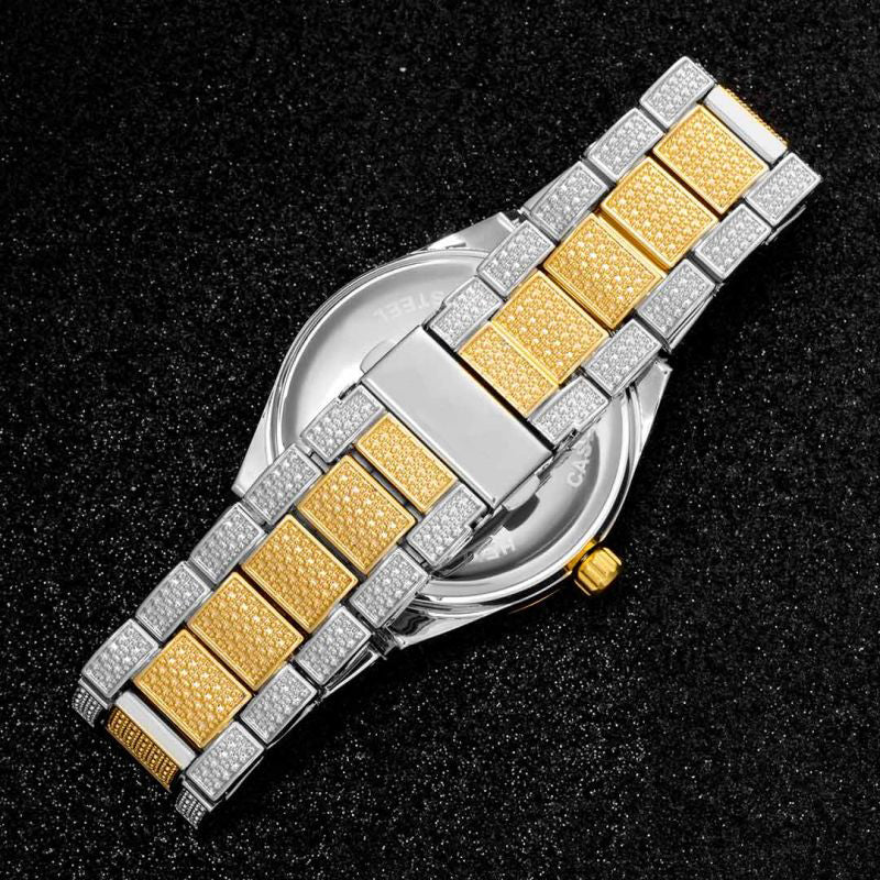 Iced Roman Numerals Two-Tone Watch - 43mm Gold & White Gold